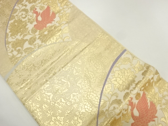 地紙に鳳凰・唐花模様織出し袋帯